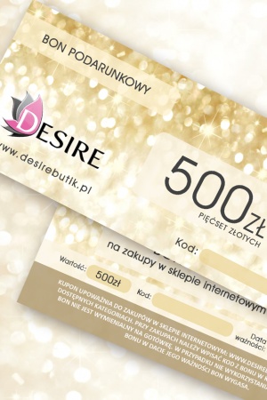  Wyjątkowy prezent - Ekskluzywny złoty Bon Podarunkowy o wartości 500 złotych na zakupy w DesireButik.pl 
