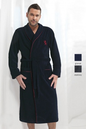  Szlafrok męski długi, bawełniany w kolorze stalowym rozmiar XL 