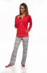  Piżama damska bawełniana, długi rękaw i długie spodnie, góra czerwona, spodnie szare wzorzyste rozmiar XL 