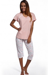 Piżama damska rożowa spodnie 3/4 i krótki rękaw