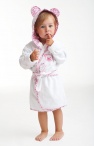  Moda dla dzieci: ciepły szlafrok z kapturem dla dziecka, wiązany w pasie z uszkami na kapturze, biały 