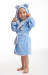  Moda dla dzieci: ciepły szlafrok z kapturem dla dziecka, wiązany w pasie z uszkami na kapturze, niebieski 