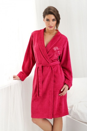  Bielizna nocna: szlafrok damski krótki z bawełny frotte czerwony rozmiar 3XL 