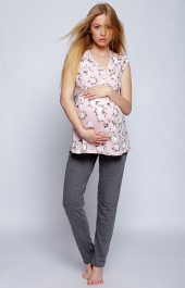 Ciążowa piżama z bawełny: koszulka i długie spodnie  L