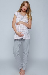 Piżama damska szara ciążowa: koszulka i spodnie M