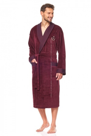  Płaszcz kąpielowy męski bordowy z kołnierzem, z bawełny M, L, XL, XXL 