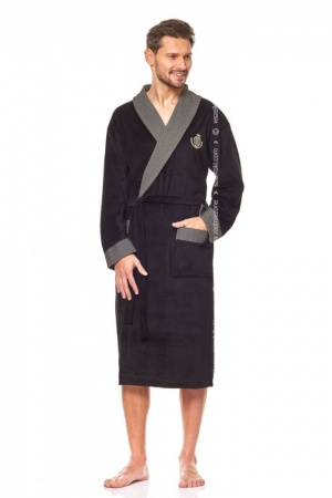  Płaszcz kąpielowy męski czarny z kołnierzem, z bawełny M, L, XL, XXL 