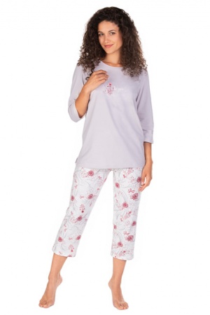  Piżama damska szara: koszulka i spodnie za kolanko. Piżama damska szara S, M,L, XL, 2XL 