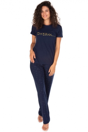  Ciepła piżama damska granatowa z długimi spodniami S, M, L, XL, 2XL 