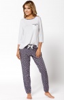  Piżama damska bluzka ecru rękaw 3/4 i spodnie długie szare XL / 42 