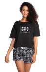  Sklep z piżamami: Piżama damska : bluzka czarna i krótkie czarne spodenki w delikatny wzór S, M,L, XL 