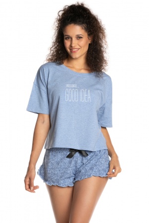  Sklep internetowy: Piżama damska niebieska : bluzka i krótkie spodenki rozmiar S, M , L I XL 