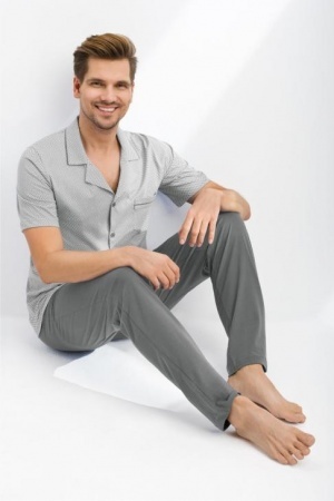  Sklep internetowy z piżamami: piżama męska rozpinana szara 2XL, 3XL, 4XL 