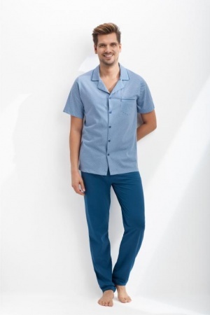  Sklep internetowy z piżamami męskimi: Piżama męska rozpinana niebieska 2XL, 3XL, 4XL 