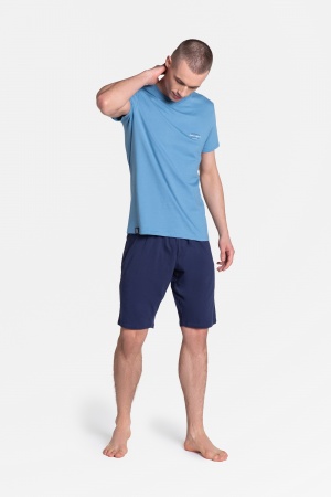  Piżama męska z bawełny na krótki rękaw niebieska. Piżama męska krótkie spodenki M, L, XL, 2XL, 3XL - sklep internetowy piżamy i szlafroki 
