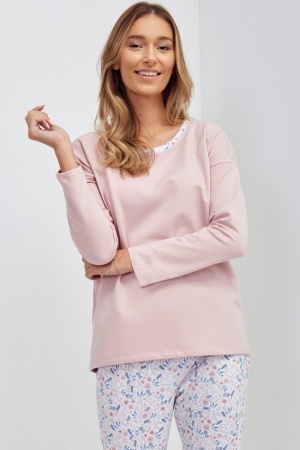  Różowa ciepła piżama damska bluzka + długie  spodnie S, M, L, XL, XXL sklep internetowy 