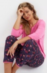  Różowa piżama damska bluzka z rękawem 3/4 i długie spodnie S, M,L, XL, 2XL _ sklep DesireButik.pl 