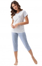 Piżama damska niebieska: koszulka i spodnie